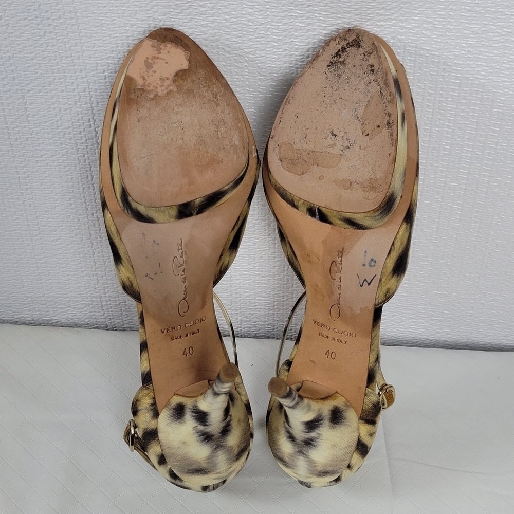 Oscar De La Renta Crystal Embellished Animal Print Platform Sandals 40 - Picture 8 of 14